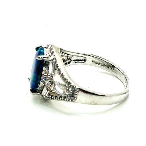 Ring Bomb Party Ring, NWOT, size 7, speckled blue green stone, silver color band - Picture 2 of 5